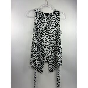 Express Blouse Women's Sz S‎ Black/White V-Neck Asymmetric Wrap Back Sleeveless